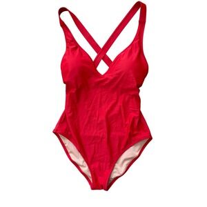 J. Crew One Piece Swimsuit Size 10 Red Crisscross Back V-Neck Removable Pads